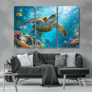 Sea Turtle Underwater Canvas Wall Art Print - Vibrant Ocean