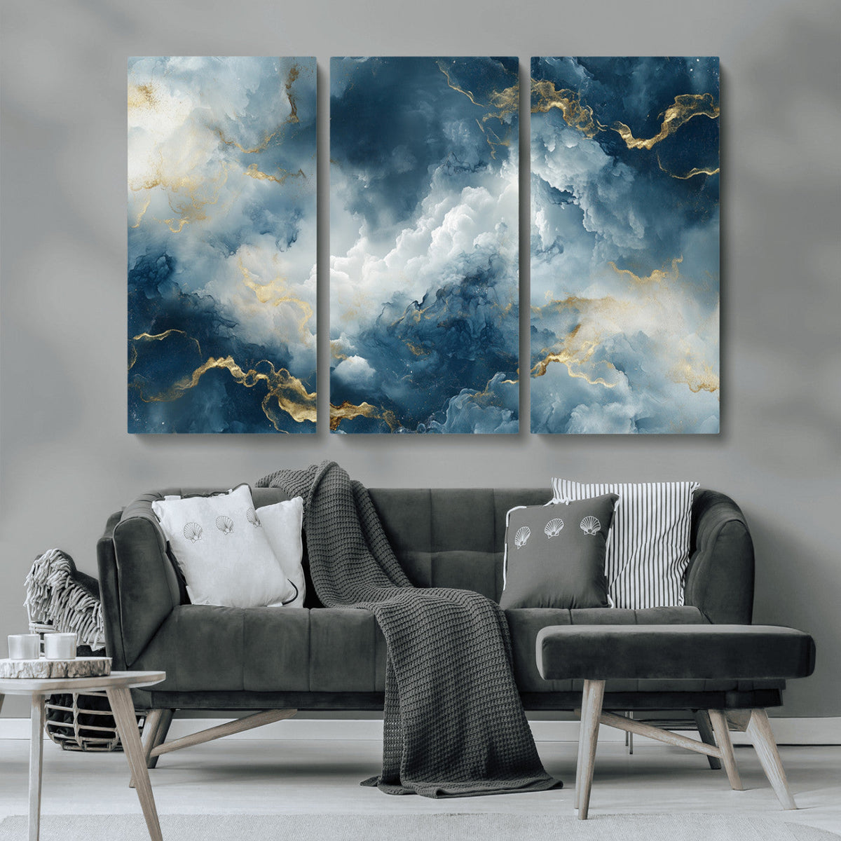Large Abstract Print - Luxe Blue and Gold Abstract Canvas