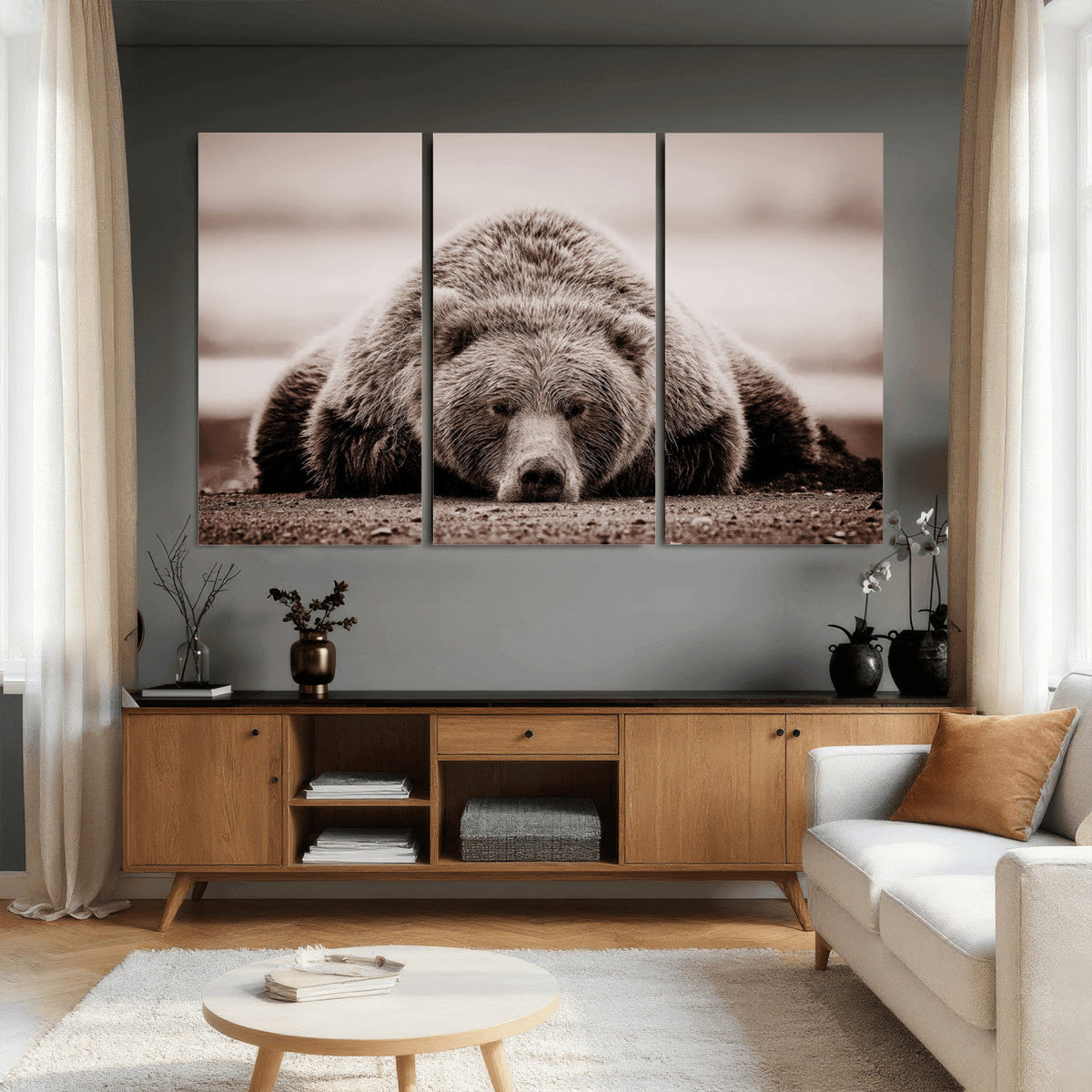 Grizzly Bear Wall Art Print - Bear Canvas Wall Art - Rustic