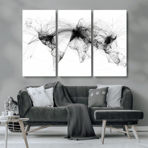 Abstract World Map Wall Art – Framed Geometric Line Canvas
