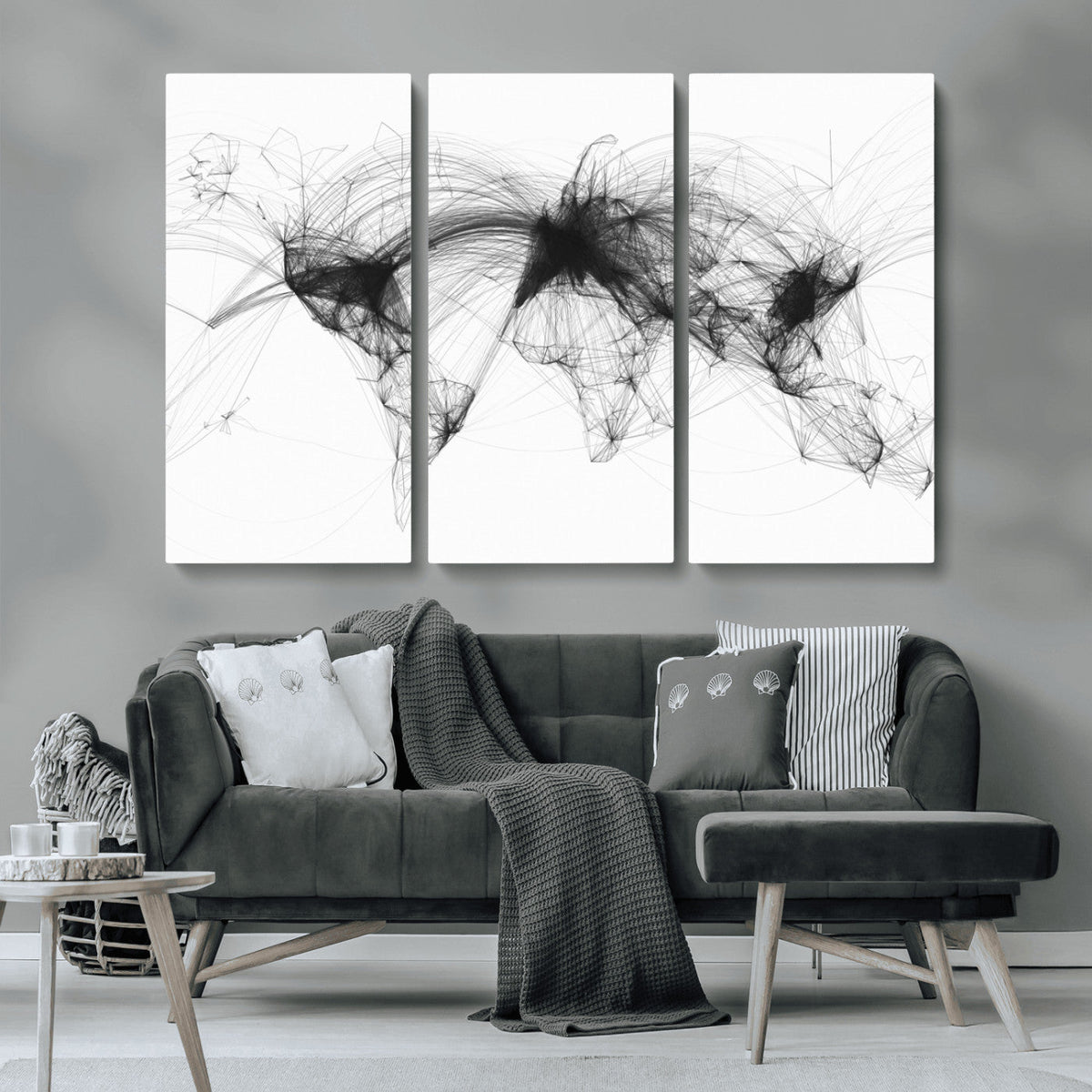 Flight Routes Air Traffic Map Canvas Wall Art - Framed -