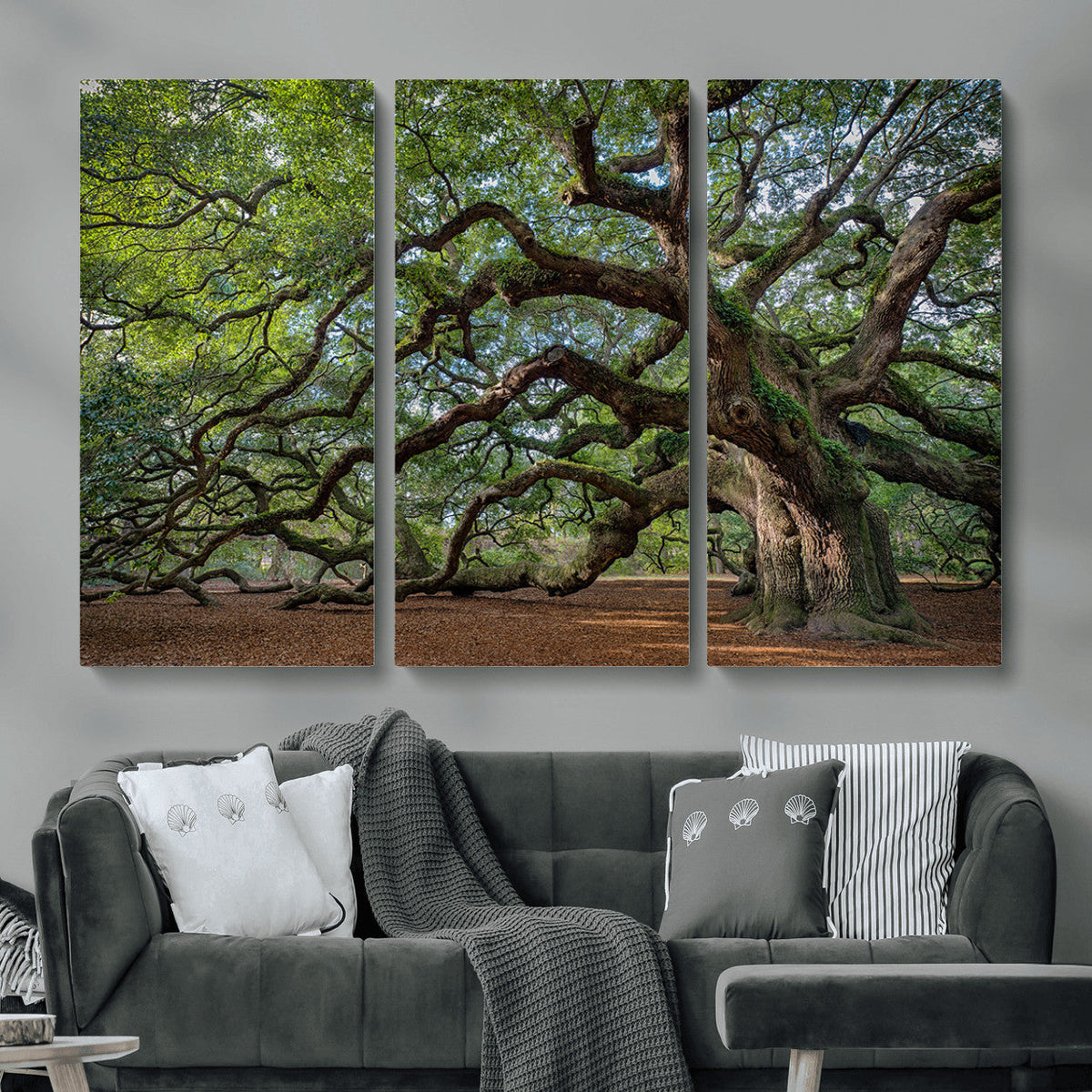 Historic Tree Wall Art – Framed Mossy Branch Canvas Artwork,