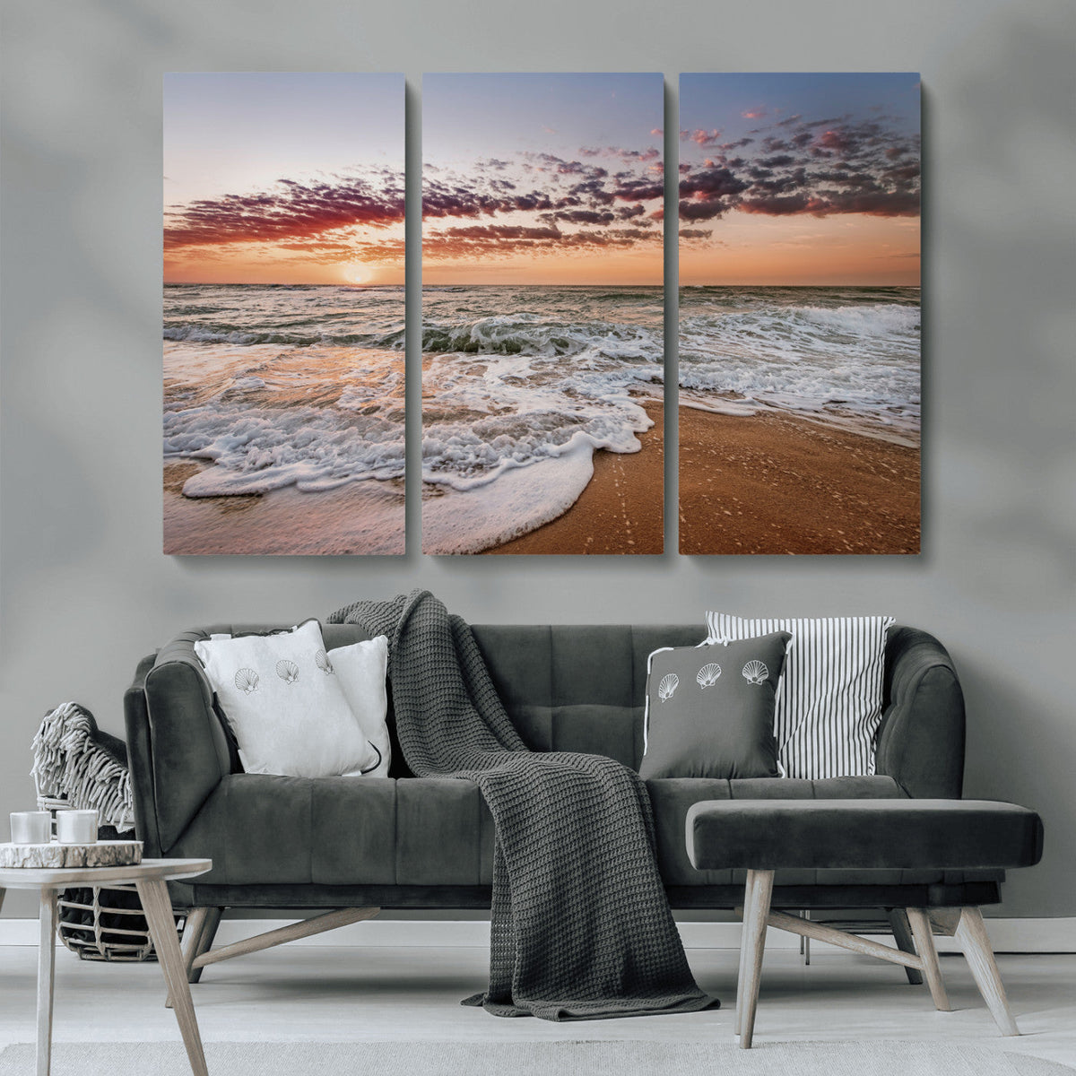 Ocean Sunset Wall Art Canvas Print – Framed Sandy Shore