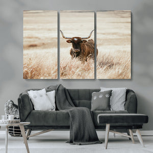 Texas Longhorn Wall Art Canvas Print – Framed Brown Horned