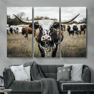 Texas Longhorn Wall Art – Framed Speckled Cow Canvas