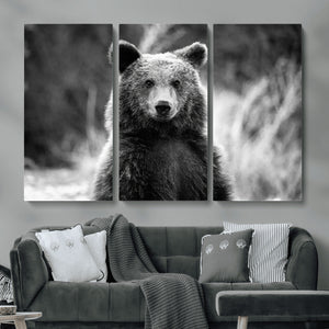 Grizzly Bear Wall Art Canvas Print – Framed Black White