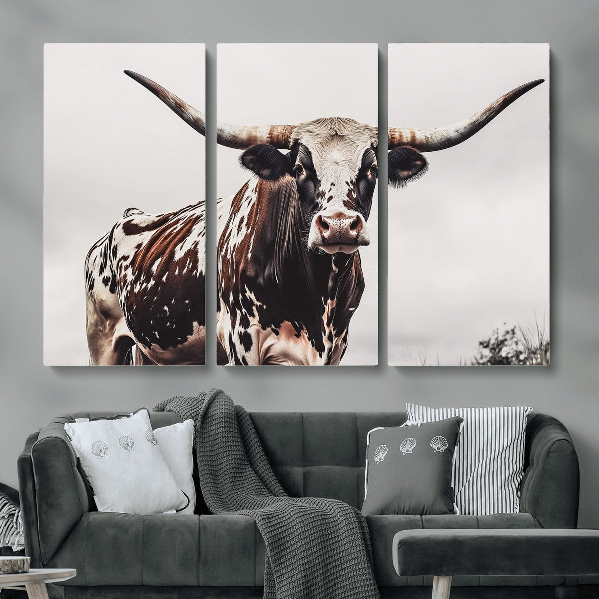 Texas Longhorn Wall Art Canvas Print – Framed Spotted Bull