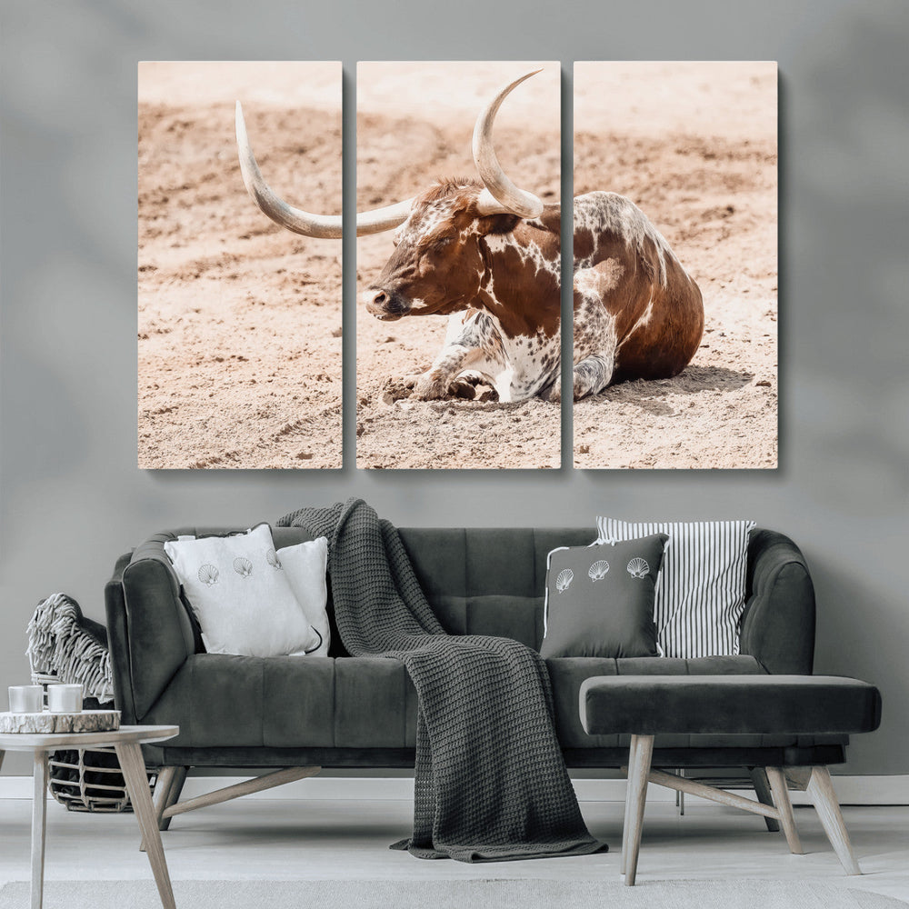 Texas Longhorn Wall Art – Framed Resting Bull Canvas