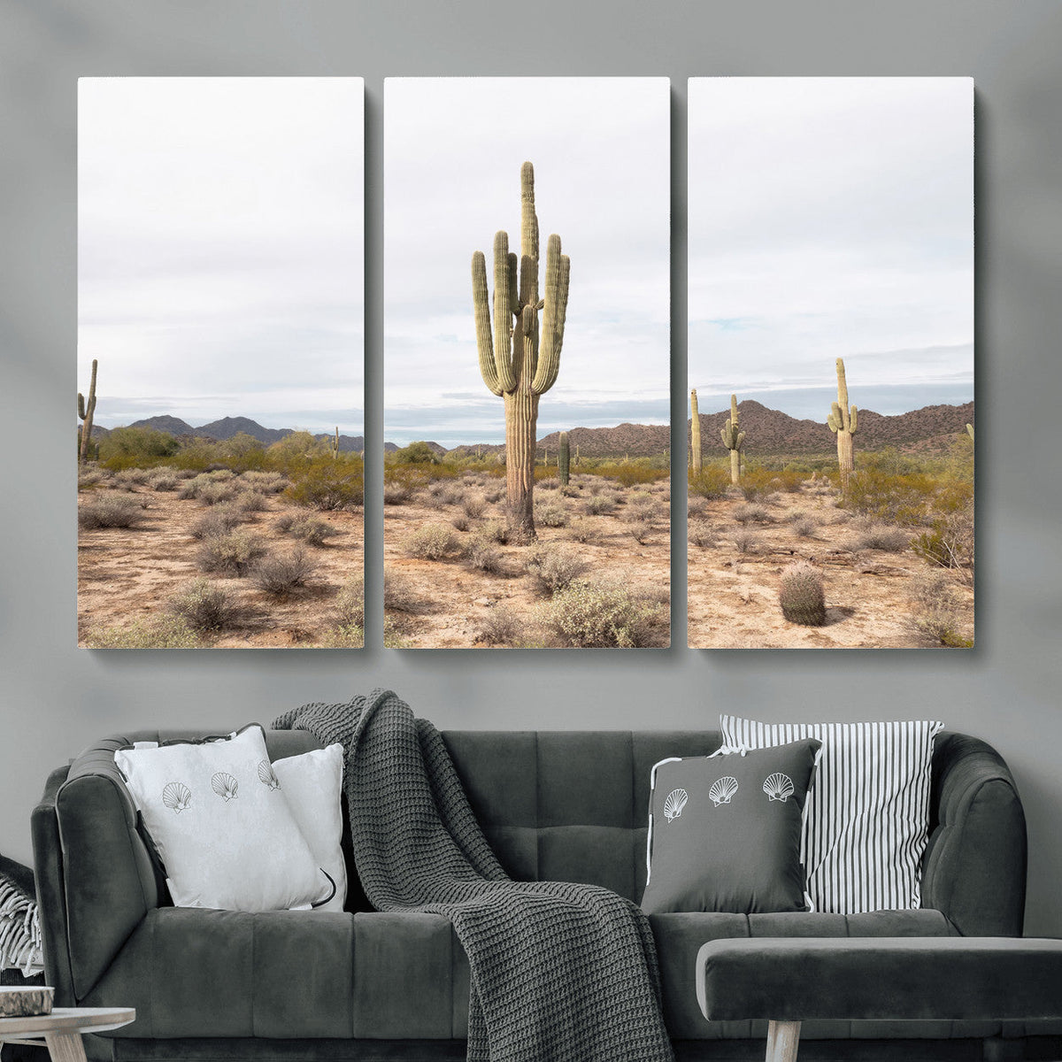 Saguaro Cactus Wall Art – Framed Desert Canvas Artwork,