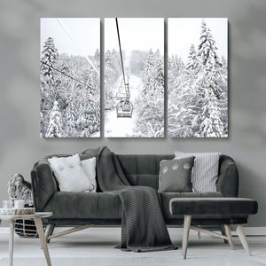 Snowy Ski Lift Wall Art – Framed Winter Mountain Canvas