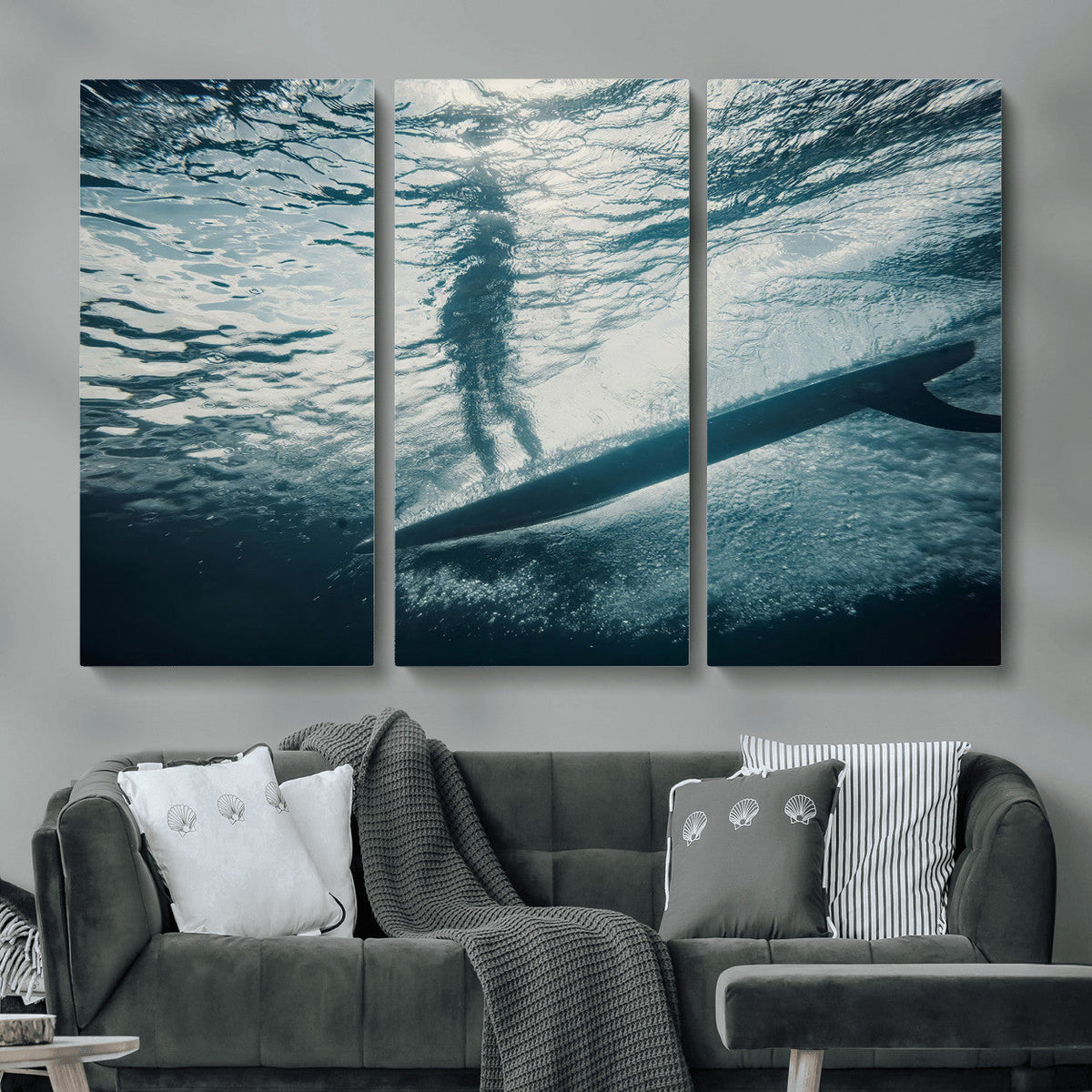 Underwater Surf Wall Art – Framed Ocean Wave Canvas Artwork,