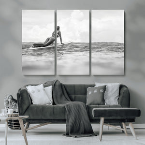 Black and White Surfing Wall Art Canvas Print – Framed Ocean