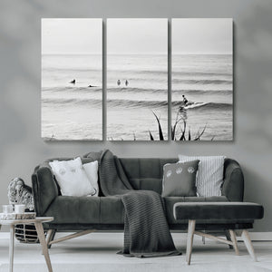 Surfer Silhouette Wall Art – Framed Calm Ocean Canvas