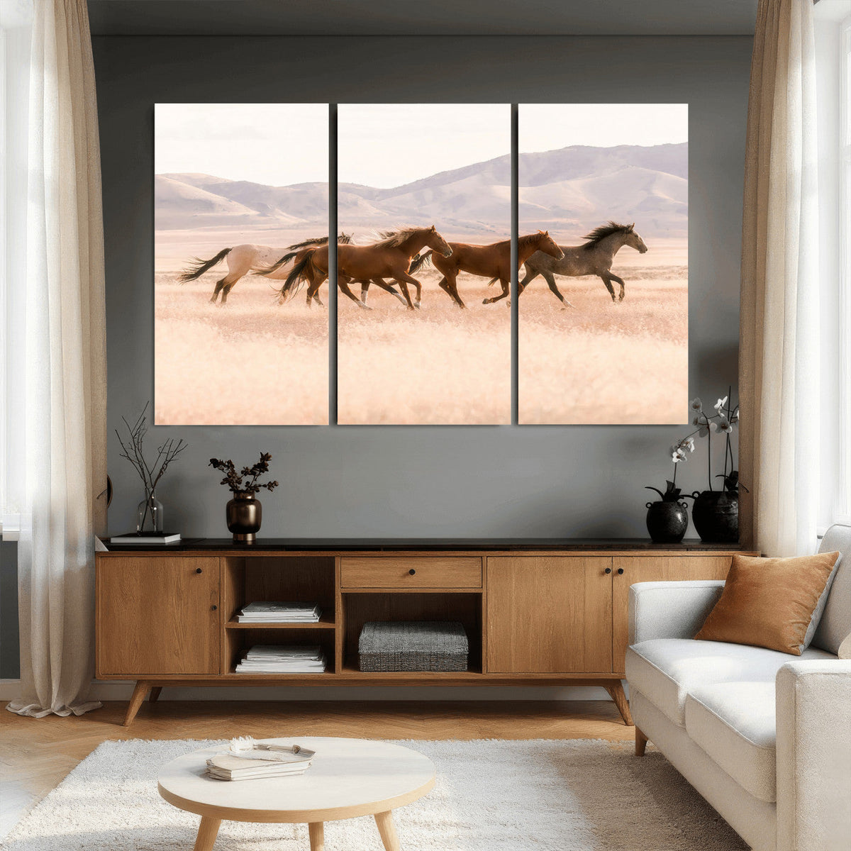 Wild Horse Wall Art Canvas Print – Framed Rustic Western Art