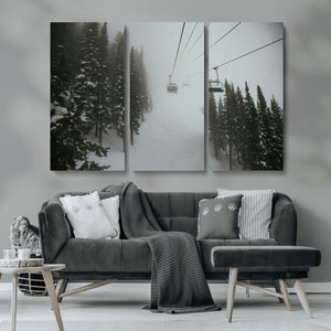 Ski Lift Wall Art Canvas Print – Snowy Pines Misty Landscape
