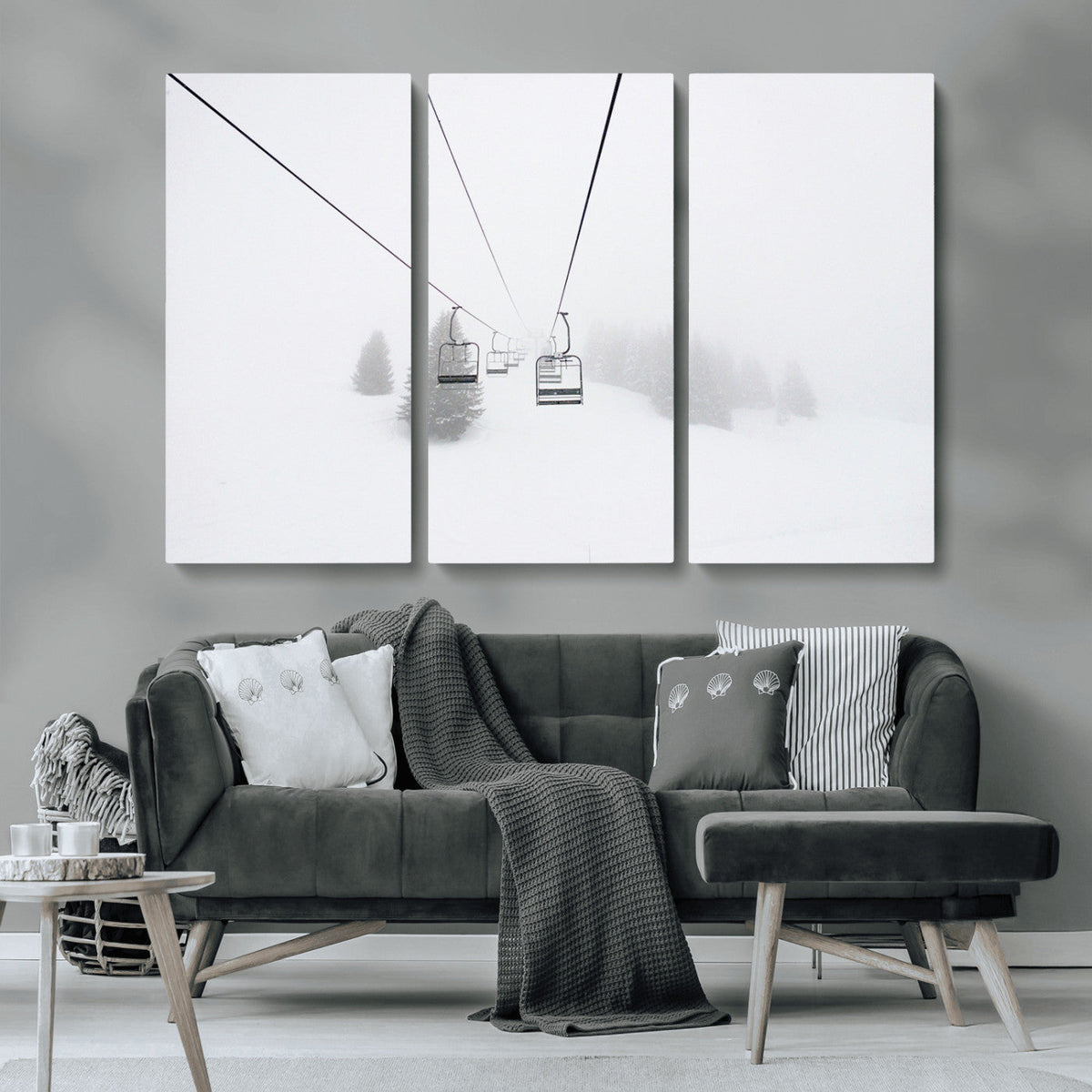 Ski Lift Wall Art Canvas Print – Snowy Alpine Landscape