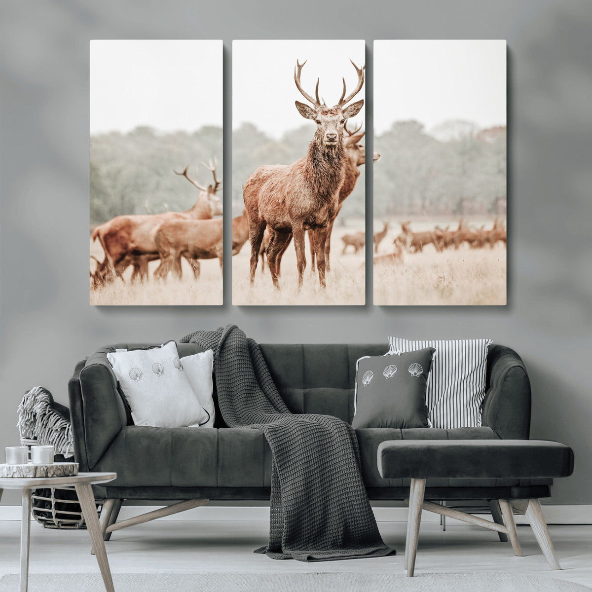 Rustic Nature Wall Art Canvas Print – Stag Woodland Framed
