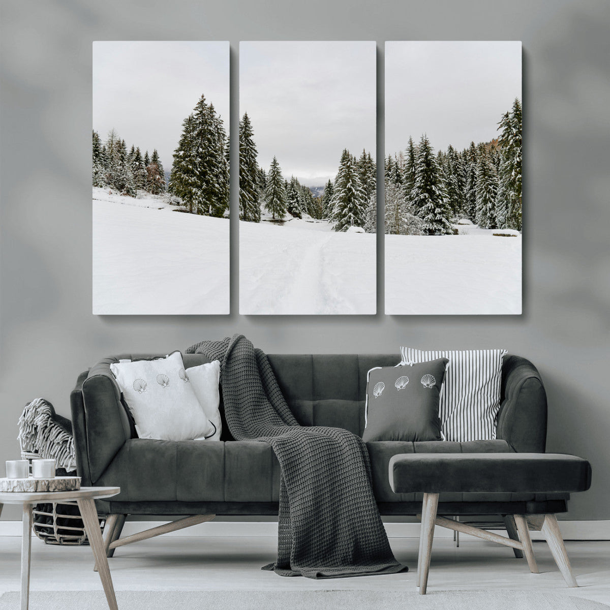 Frosty Pines Wall Art Canvas Print – Framed Silent Snowfall