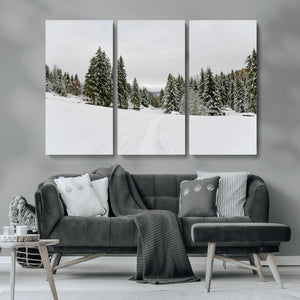 Frosty Pines Wall Art Canvas Print – Framed Silent Snowfall