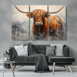 Scottish Highland Wall Art Canvas Print, Framed Longhorn Art
