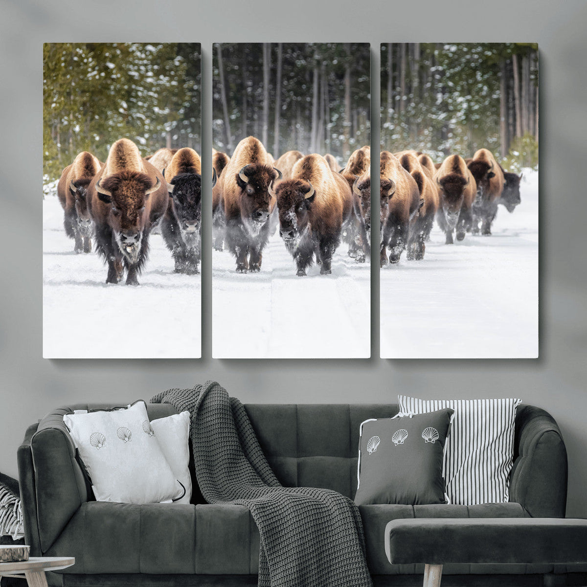 American Bison Herd Wall Art Canvas Print – Powerful Winter