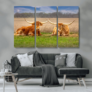 Texas Longhorn Pair Wall Art Canvas Print – Peaceful Rustic