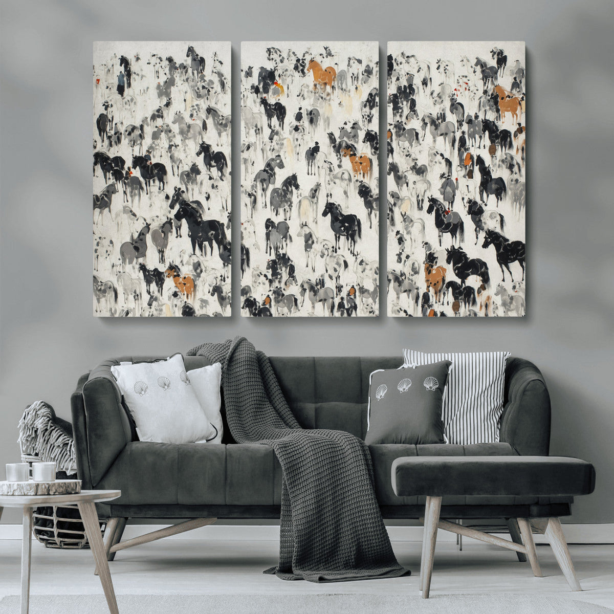 Wild Horse Stampede Wall Art Canvas Print – Monochrome