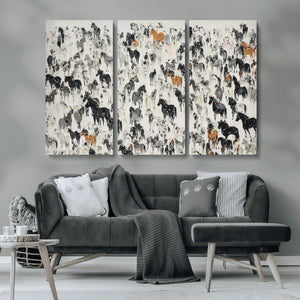Wild Horse Stampede Wall Art Canvas Print – Monochrome