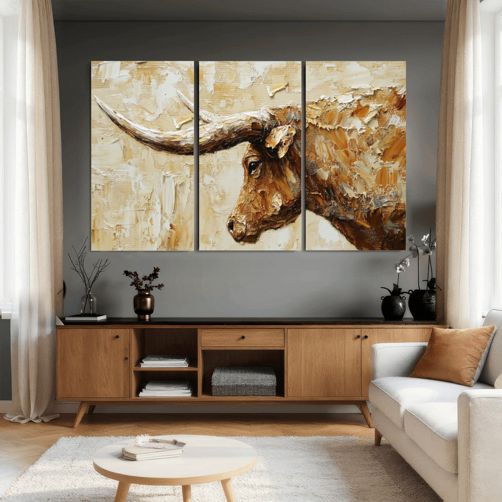 Rustic Longhorn Bull Wall Art Canvas Print – Vintage Western