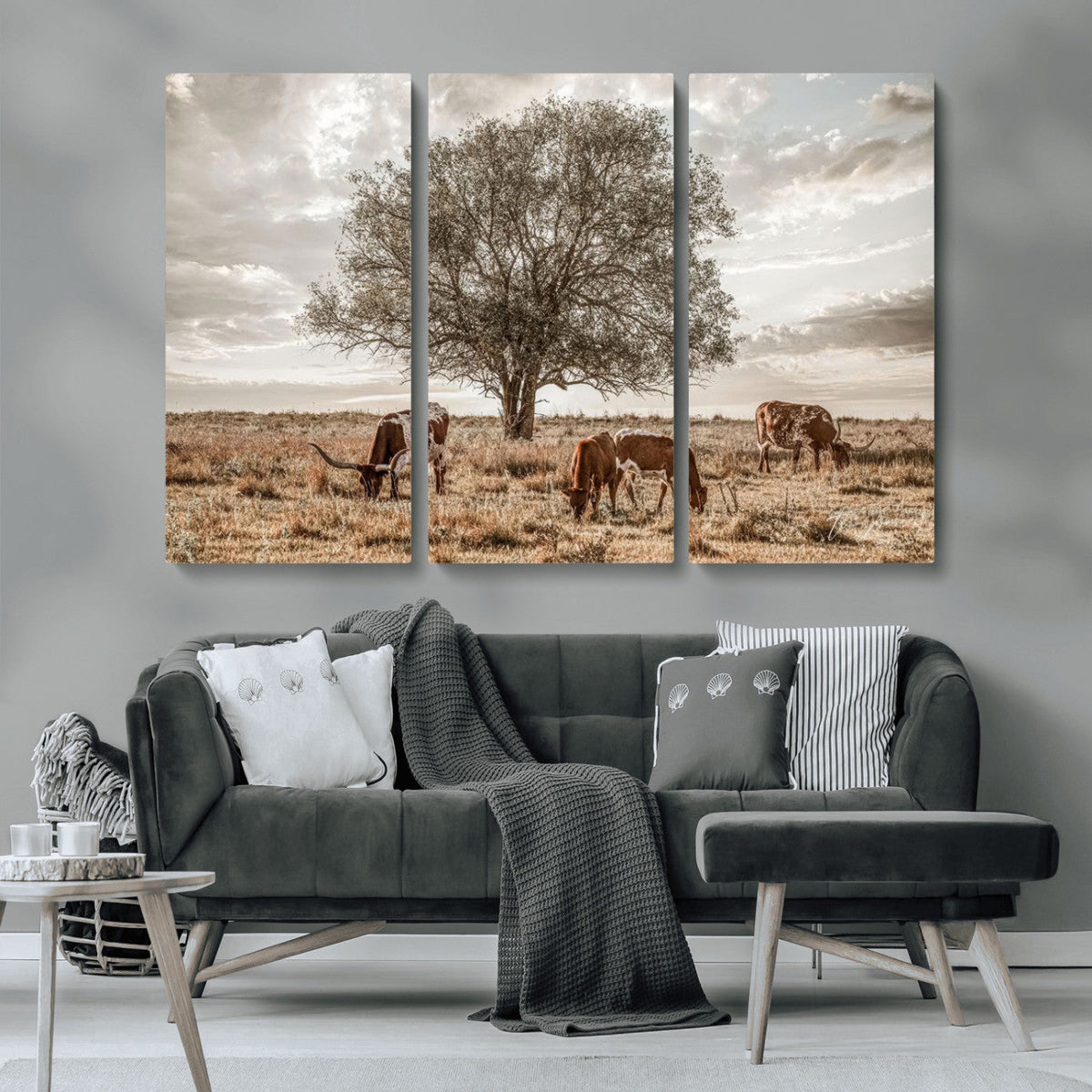 Texas Longhorn Cattle Wall Art, Rustic Western Ranch Canvas