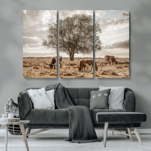 Texas Longhorn Cattle Wall Art, Rustic Western Ranch Canvas