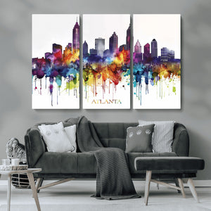 Atlanta Skyline Wall Art Canvas Print – Framed Colorful