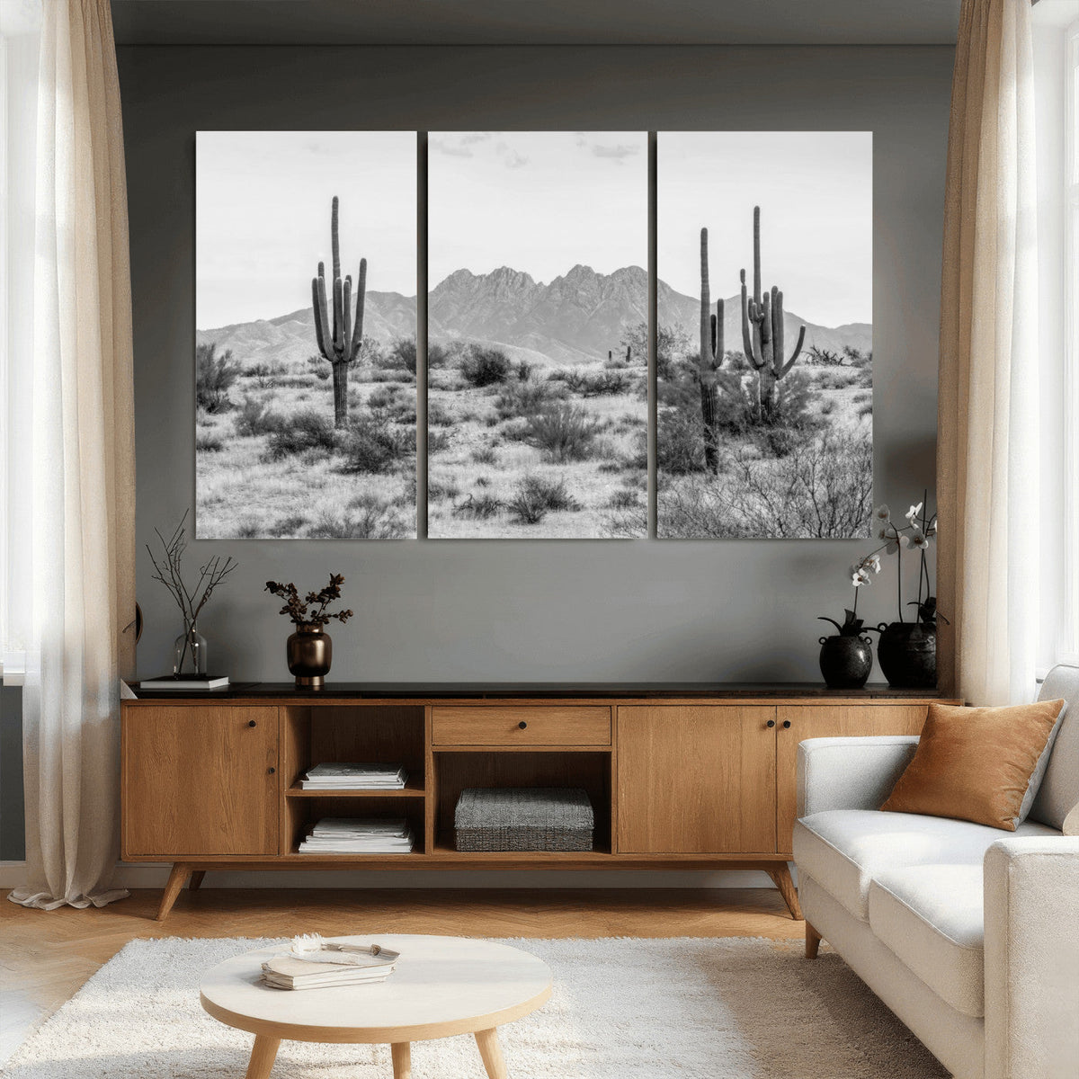 Black White Arizona Desert Canvas Wall Art Cactus Farmhouse