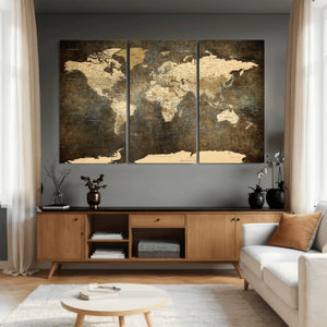 Large Framed Vintage World Map Wall Art Print for Home Wall