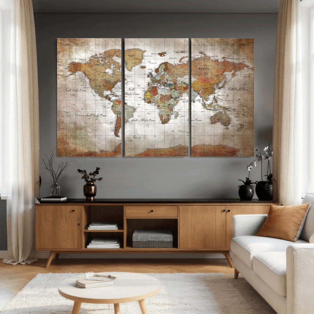 Vibrant Watercolor World Map Canvas Wall Art – Framed Travel