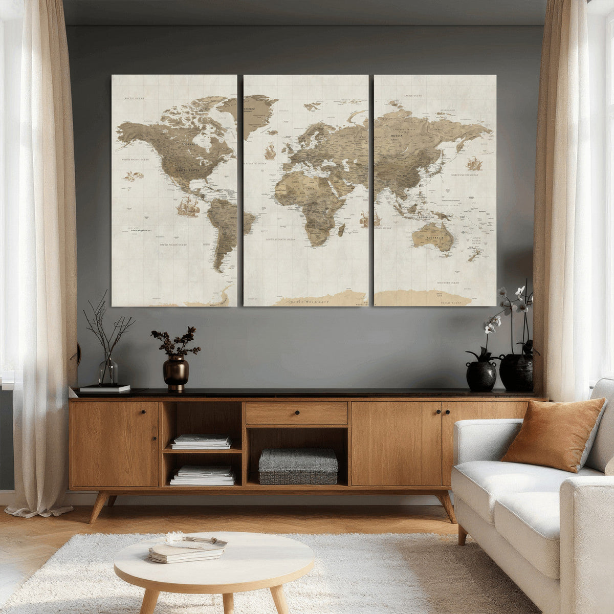 Detailed World Map Wall Art Canvas Print