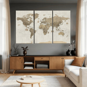 Detailed World Map Wall Art Canvas Print