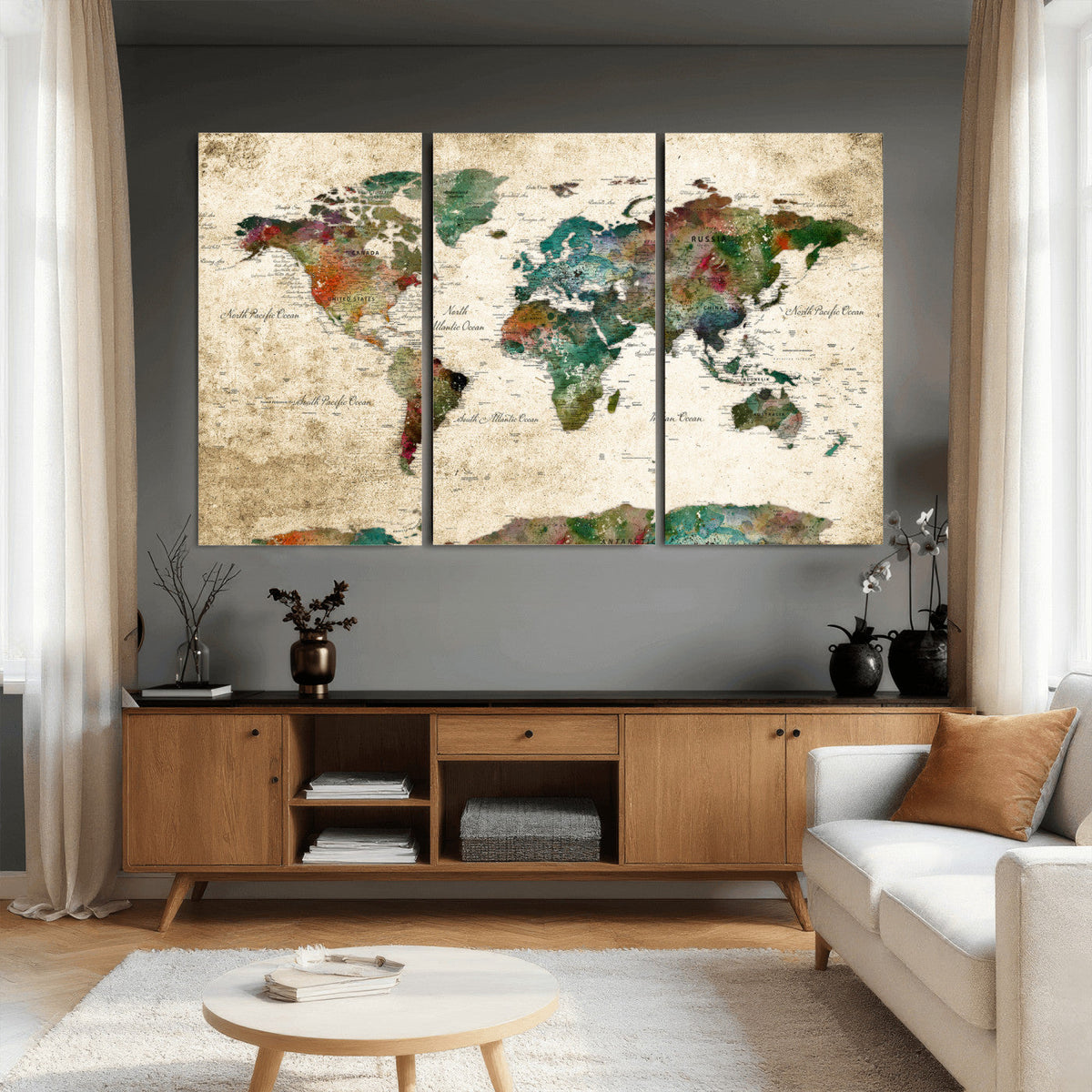 World Map Canvas Print – Framed Detailed Map of the World