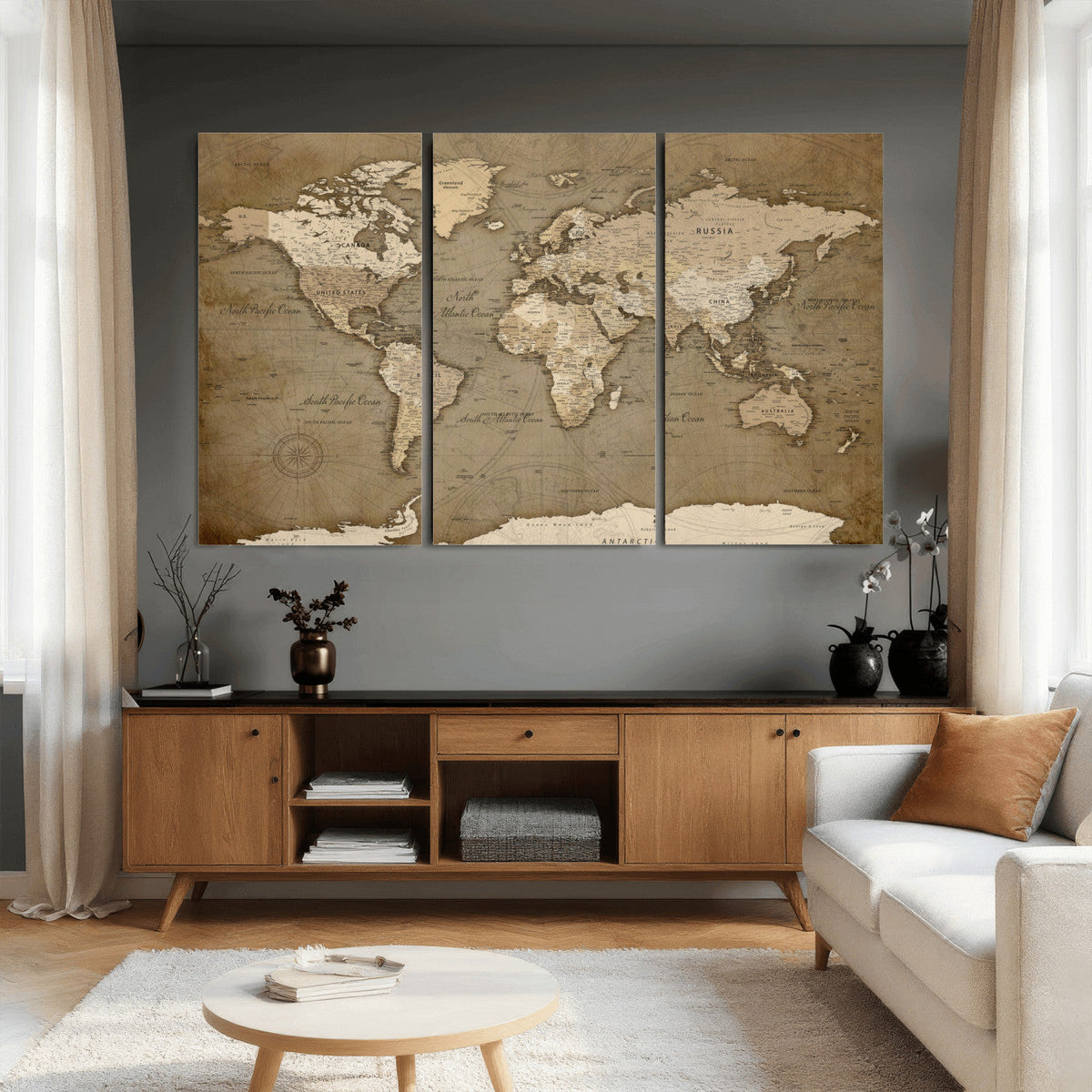 World Map Wall Art Canvas Print, Framed Map Art Picture