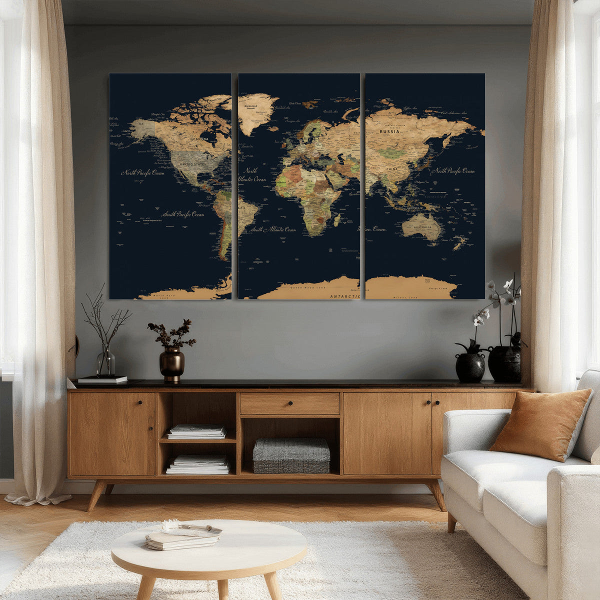 Vintage World Map Canvas on the Dark Background Wall Art