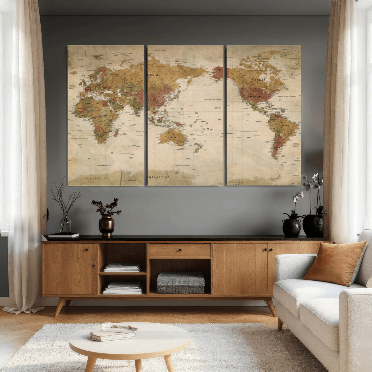 Vintage Detailed World Map Wall Art Canvas Print – Antique