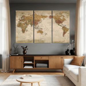 Vintage Detailed World Map Wall Art Canvas Print – Antique