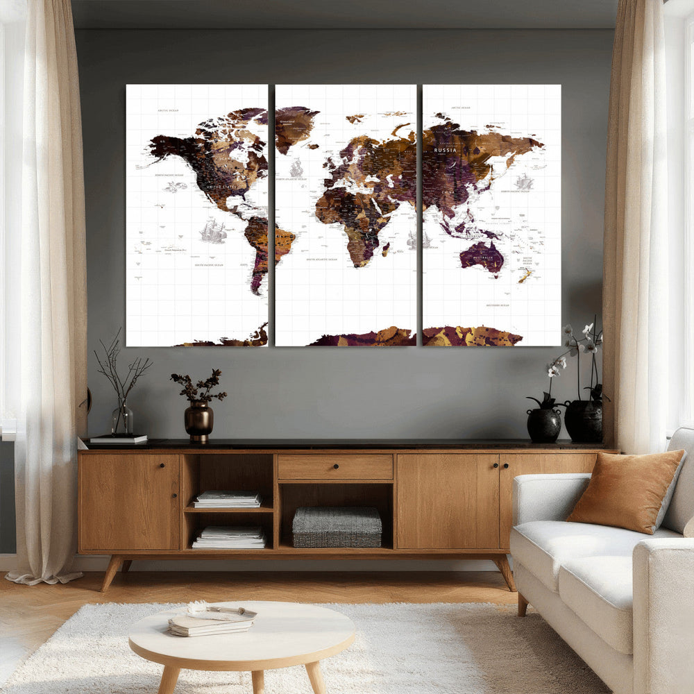 Rustic World Map Wall Art Canvas Print | Large World Map on