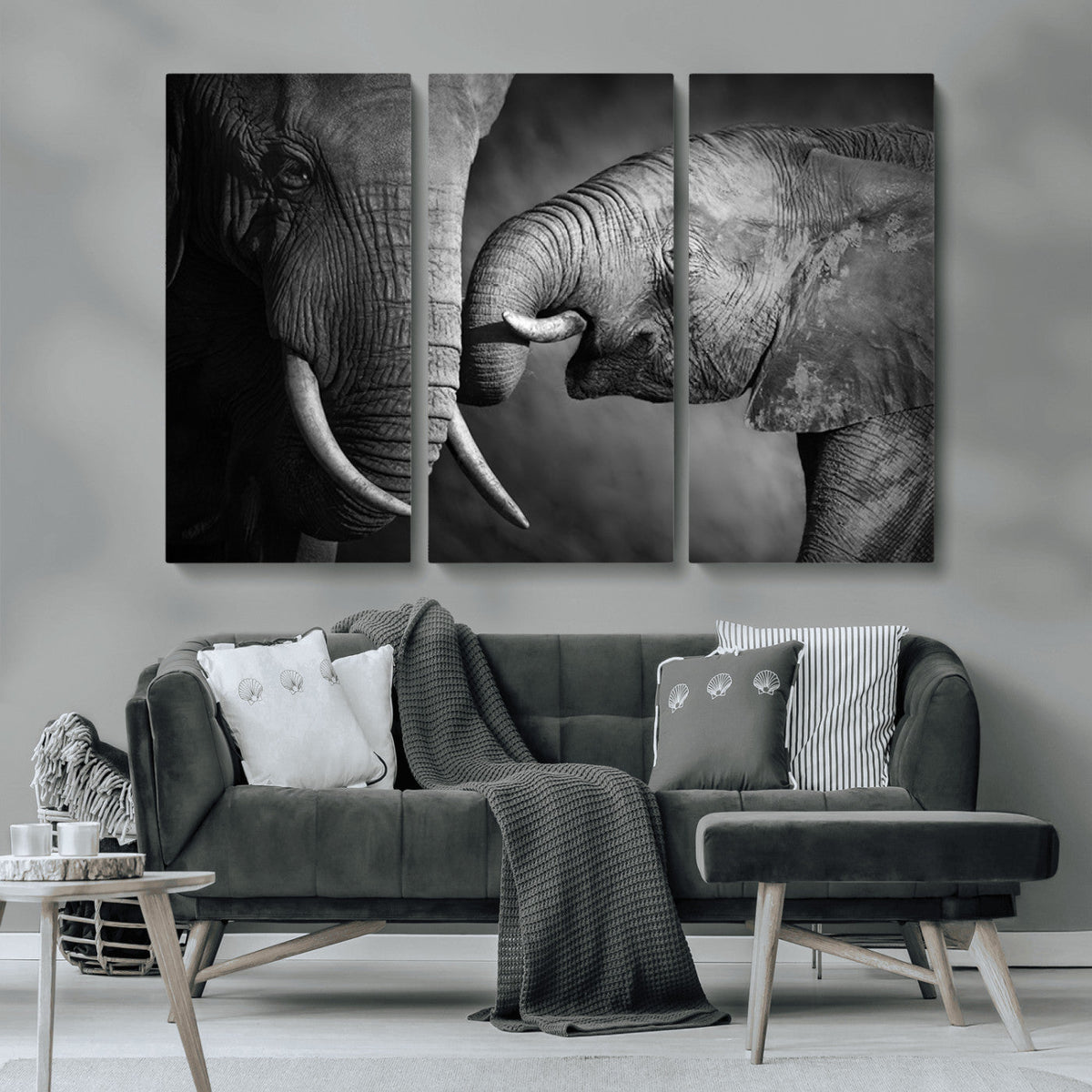 Elephant Family Wall Art Canvas, Framed Elephant Family
