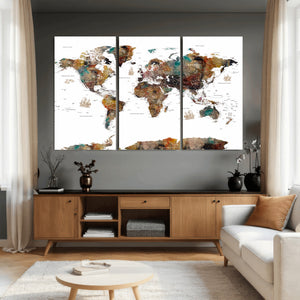 Watercolor World Map Canvas Print – Detailed Map of the