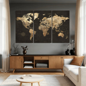 Framed World Map with Pin Canvas Print – Detailed World Map