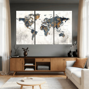 World Map Wall Art Canvas Print for Office Wall Decor