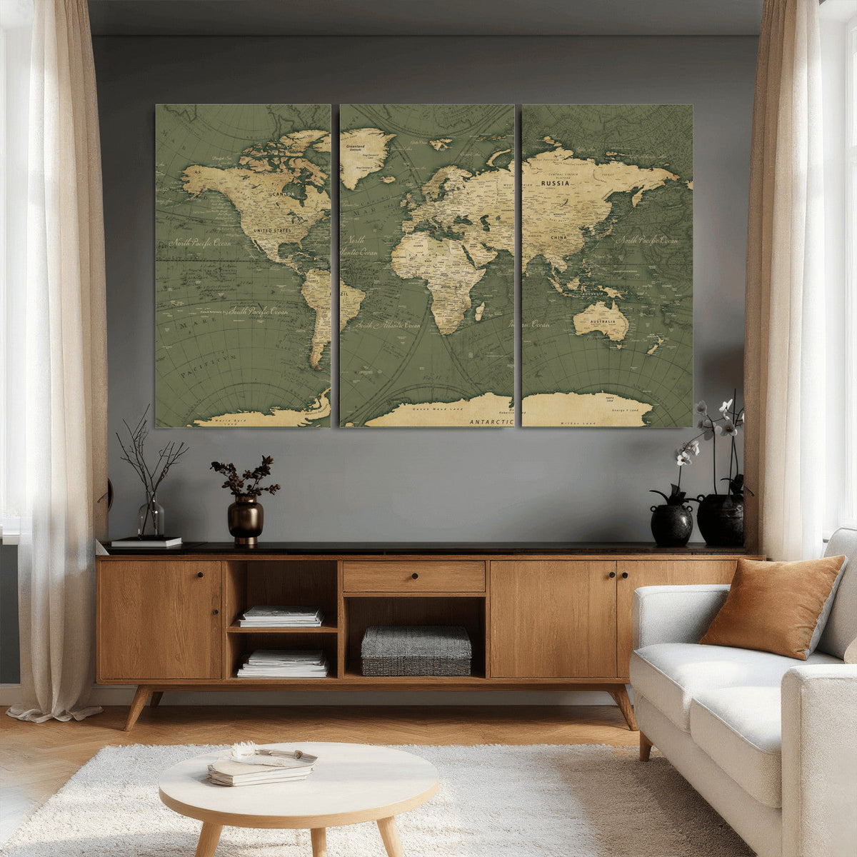 Large World Map Canvas Wall Art Print for Study Room Decor -