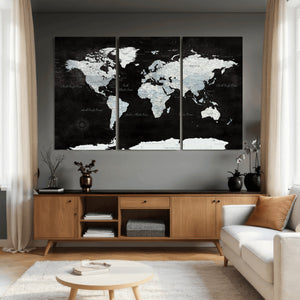 World Map Canvas Print – Framed Push Pin Wall Art, Color