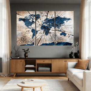 Rustic World Map Canvas Print – Framed Wall Art for Couples,